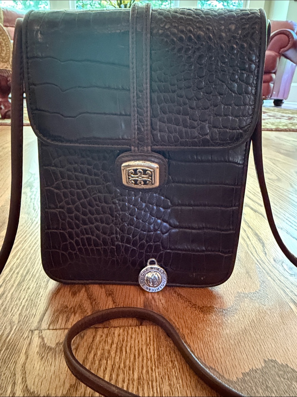 Brighton Dark Brown Croc-Embossed Crossbody Bag